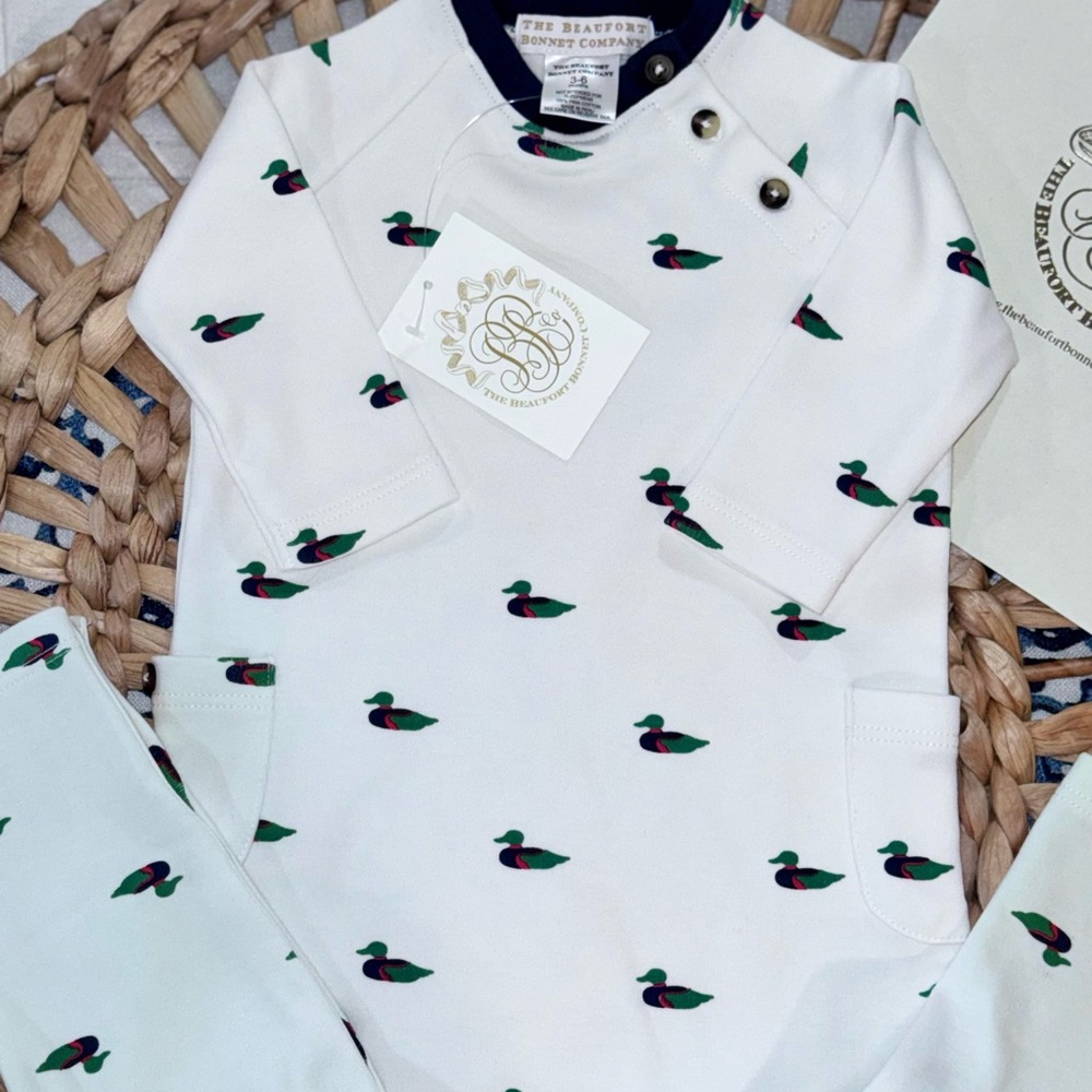 The Beaufort Bonnet Company White Duck Print Long Sleeve Tee